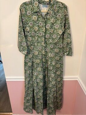india amory shirt dress India Amory Julia Women's Ruffle Shirt Dress Maxi Cotton Dress Blue  Wisteria L